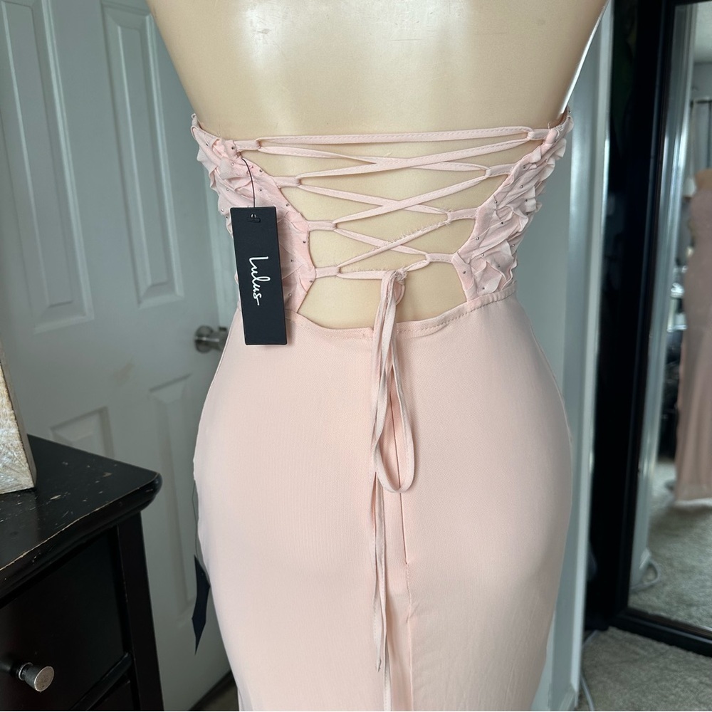 LULU’S STUNNING CONCEPT MESH RHINESTONE STRAPLESS MAXI DRESS - Picture 13 of 16